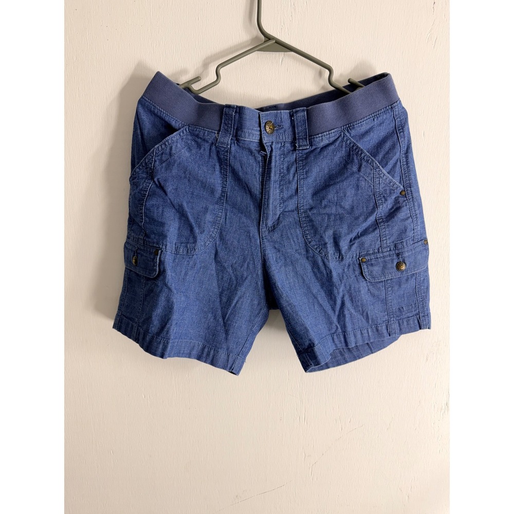 Lee Relaxed Fit Mid Rise Cargo Shorts Blue Elastic Waist Womens Size 12 Medium